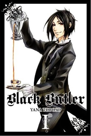 Image for "Black Butler", an illustration of a person dressed in a black suit puring tea from a fancy tea pot into a tea cup on a saucer - illustration