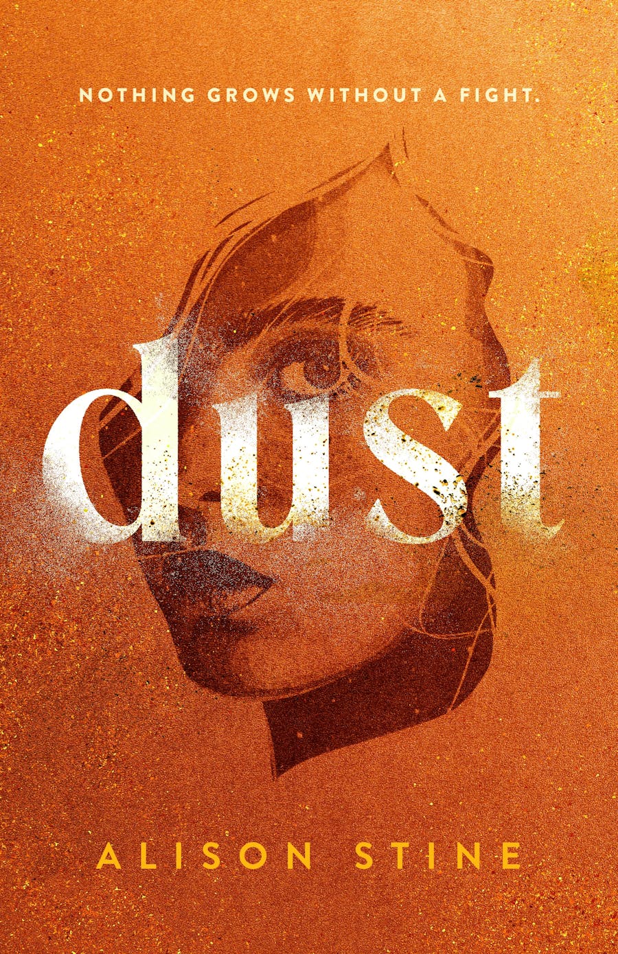 Dust - a gold cover with the sketch of a woman's face