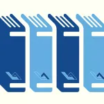 Four blue books graphic