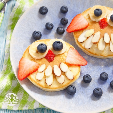 Cookbook Sleuths - owl-themed toast with strawberries, blueberries, and almonds