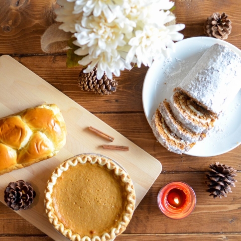 Dessert Bake Off and Recipe Swap - pie, rolls, and yule log