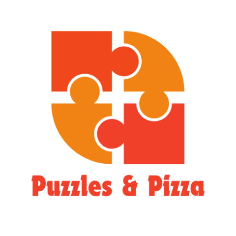 Orange and red puzzle pieces interlocked - Puzzles and Pizza