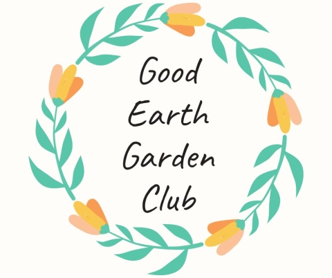 Good Earth Garden Club - title is circled with a yellow and green tulip wreath