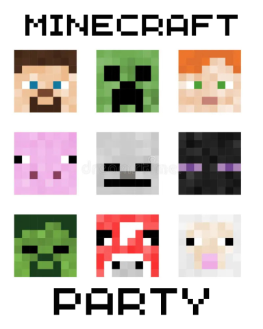 Minecraft Party - 6 minecraft pixelated character faces